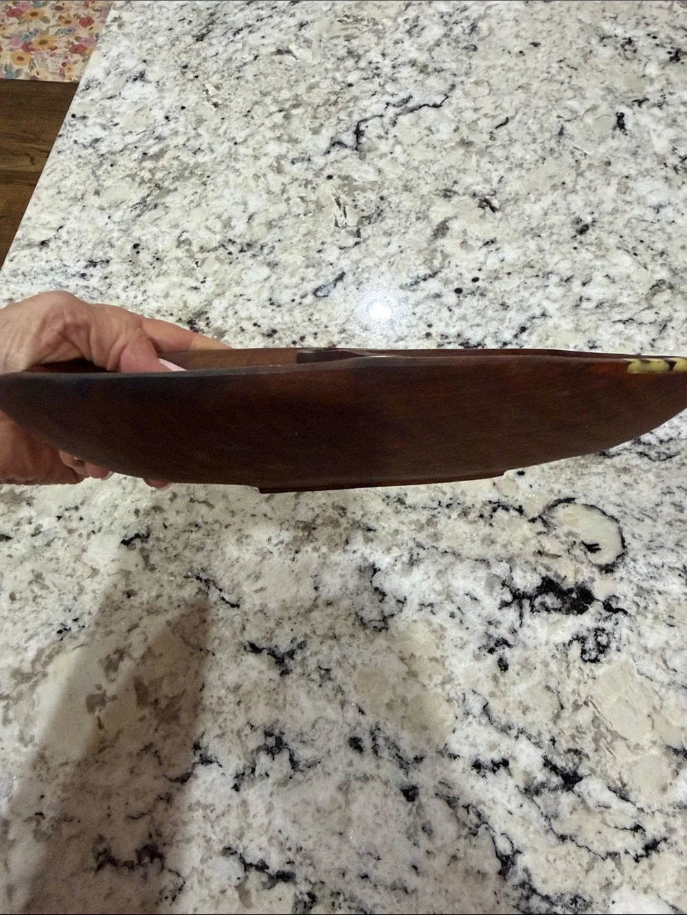 Vintage Handcrafted African Wild Olive Wood Divided Serving Bowl With Bone Inlay